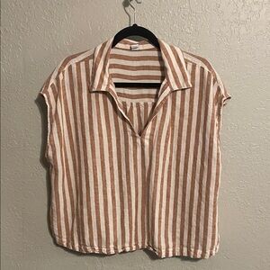 Old Navy Tan and White Striped Blouse